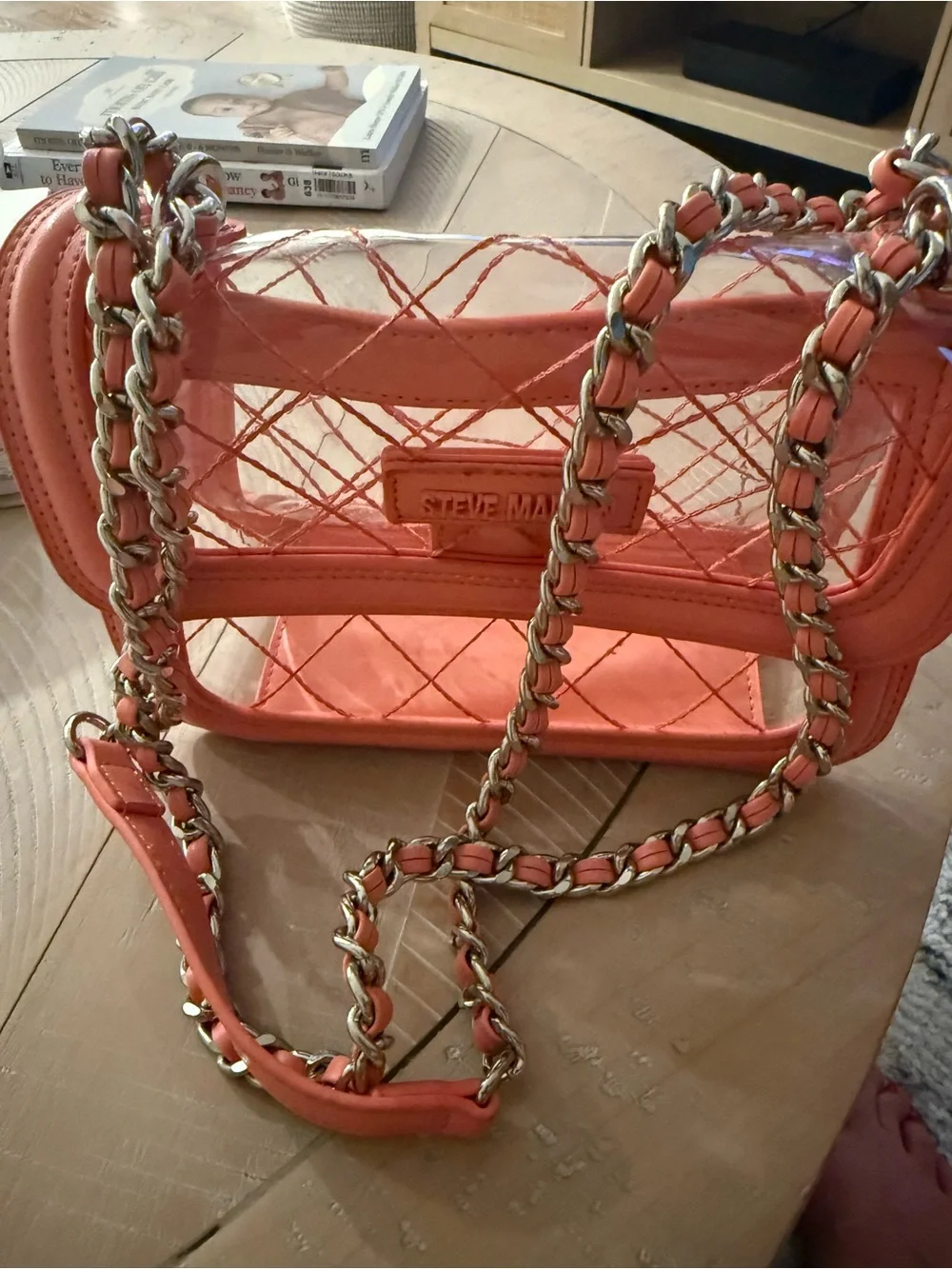 Steve Madden Coral Clear Quilted Crossbody Bag with Silver Chain